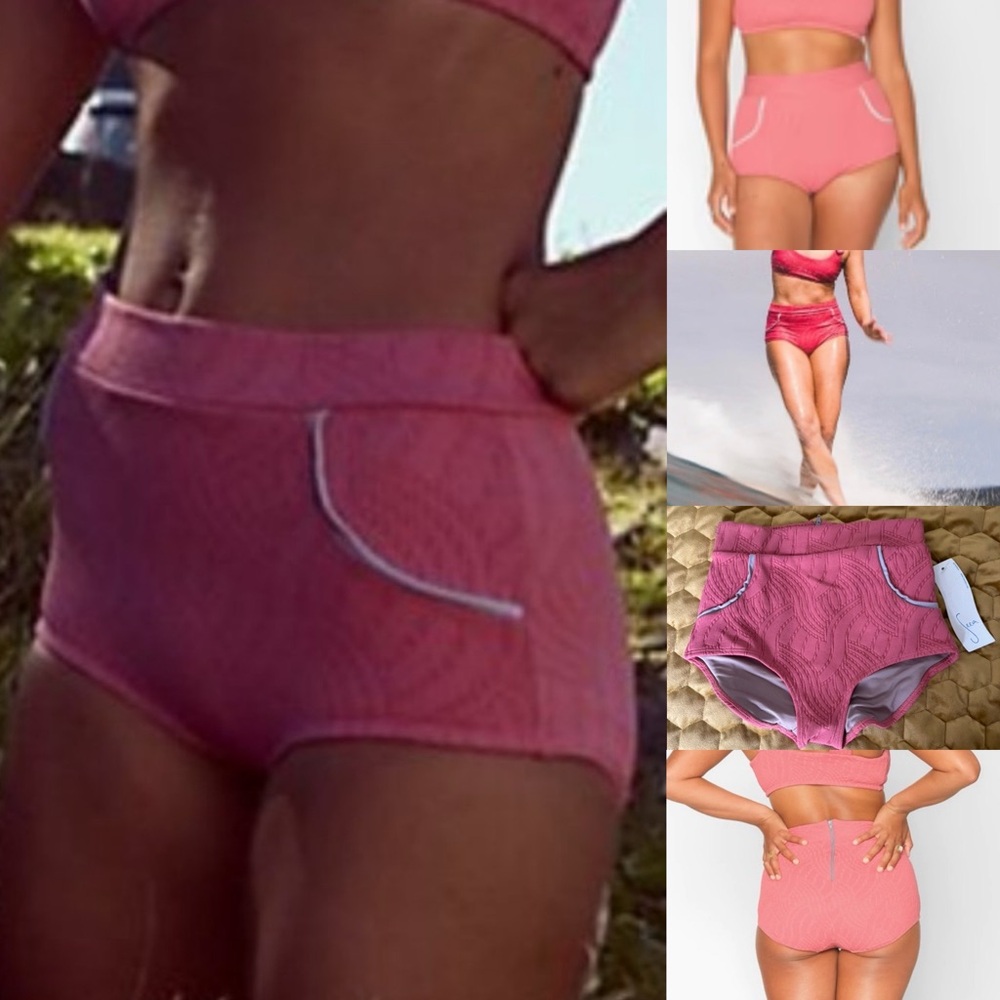 NWT seea x free people flamingo pink Georgia High-Waisted retro bikini bottom xs